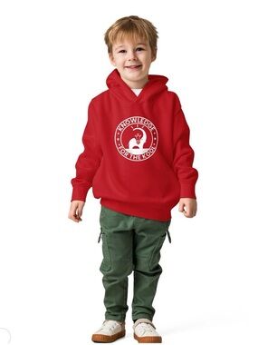 Kids Red Pullover Hoodie with White 'Knowledge for the Kool' Graphic